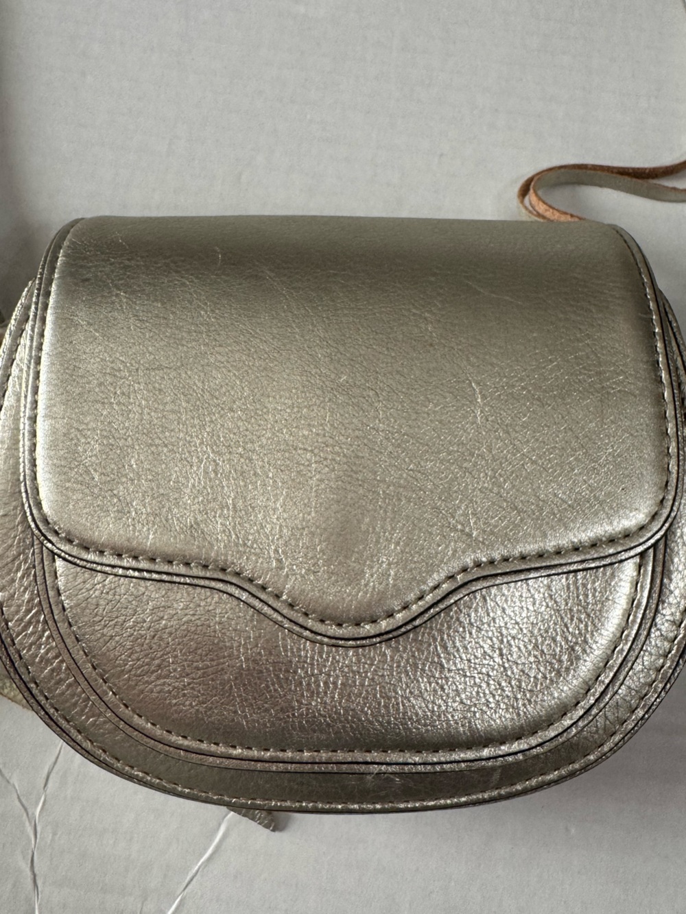 Rebecca Minkoff Gold Metallic Leather Double Zip Mini Saddle Crossbody Bag Y2K - Picture 5 of 8